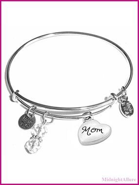 Stainless Steel Expandable Wire Bangle Mom Charm Bracelet Gift